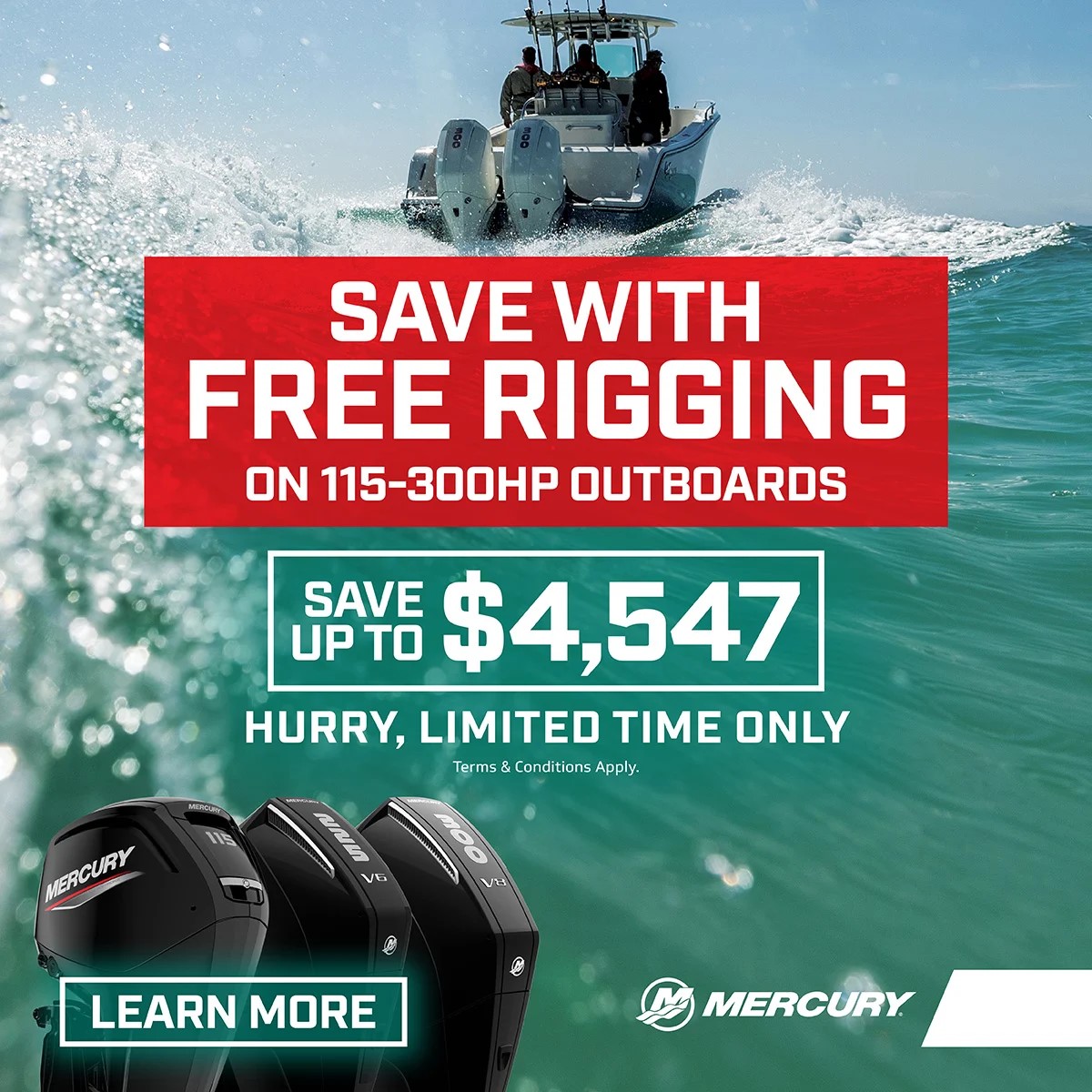 Save Big with Free Rigging on Mercury 115–300HP Outboards